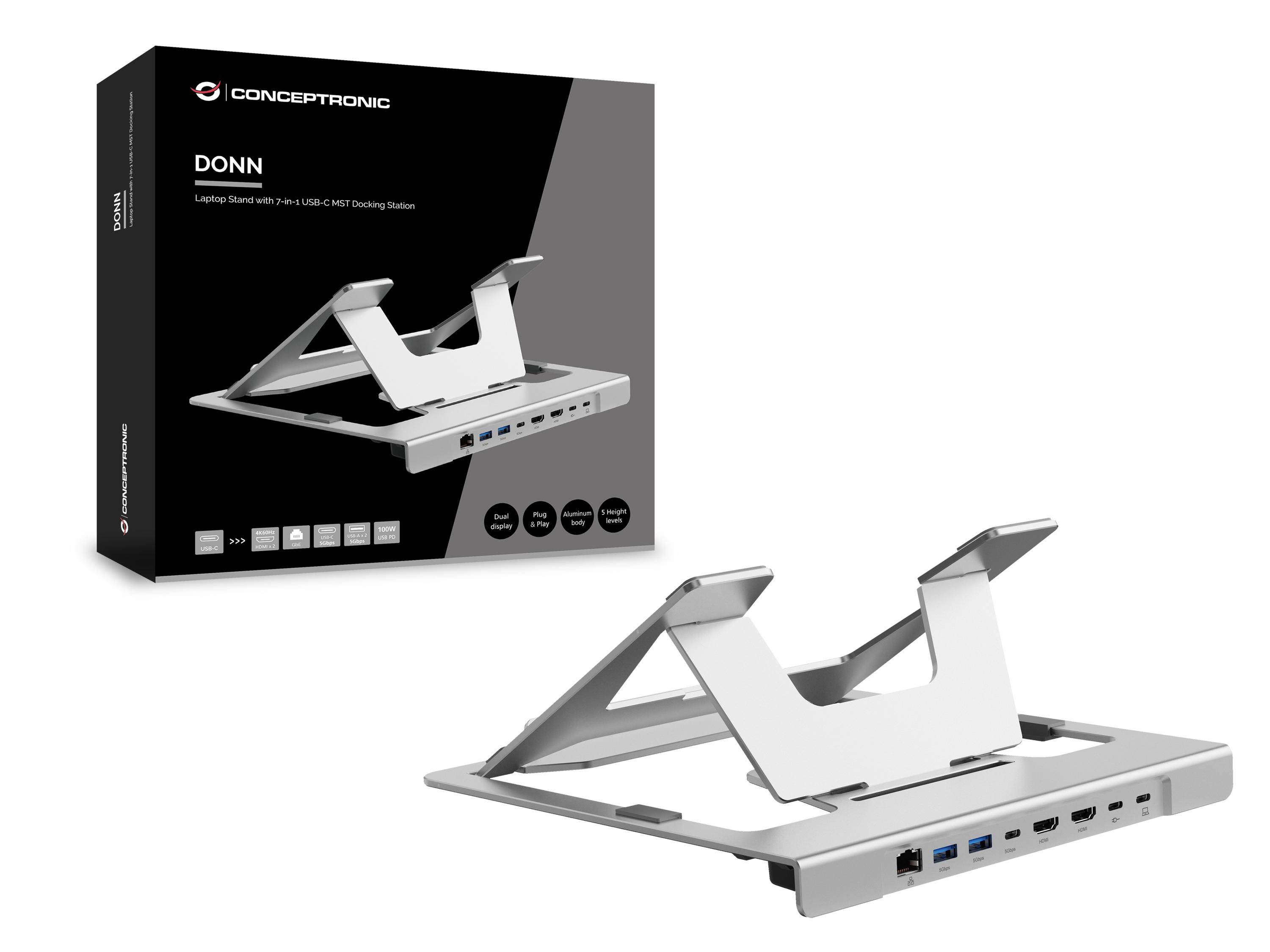 CONCEPTRONIC Notebook Halterung + 7-in-1 Docking silber Multimedia-Technik Dockingstation