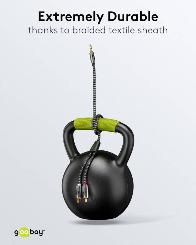 Goobay Plus 65284 AUX auf Cinch Adapterkabel / 3,5 mm Klinkenstecker / Y Cinchkabel Textilkabel Shark Skin / Grau / 0,5m