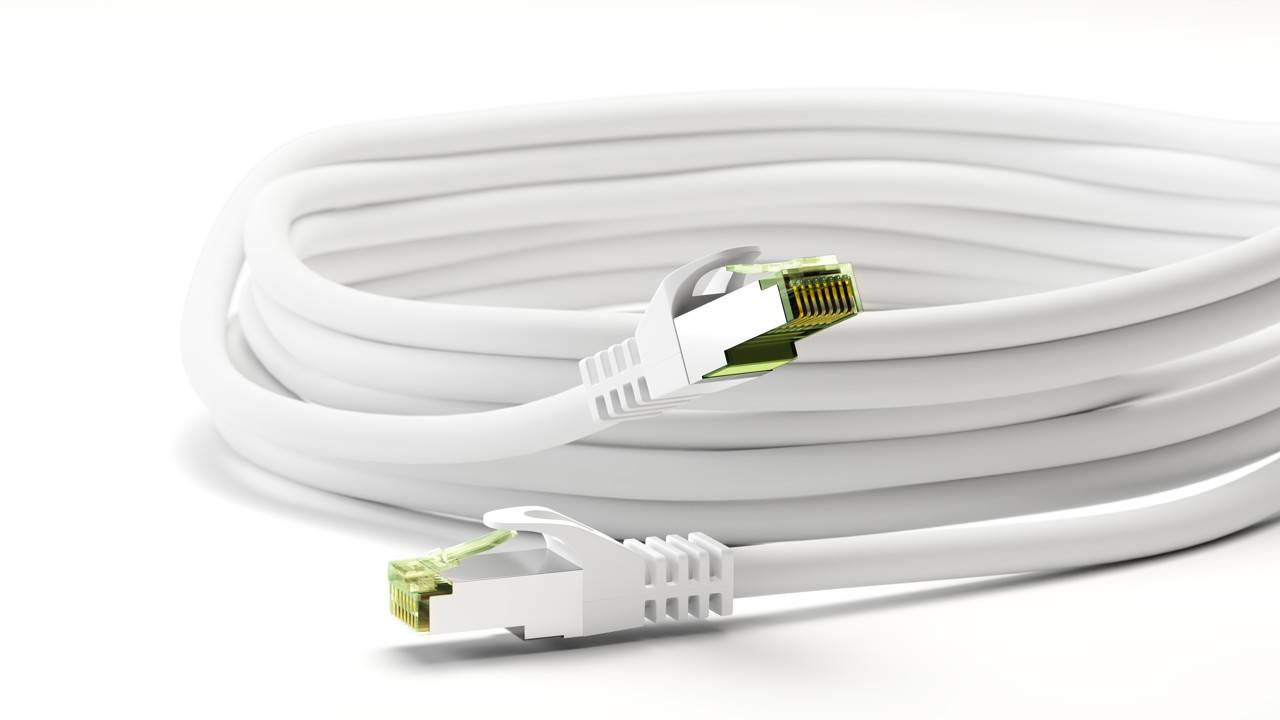 Goobay 61109 RJ45 Patchkabel mit CAT 8.1 S/FTP Rohkabel halogenfrei 2.000 MHz Netzwerkkabel LAN Internetkabel Weiß 10m