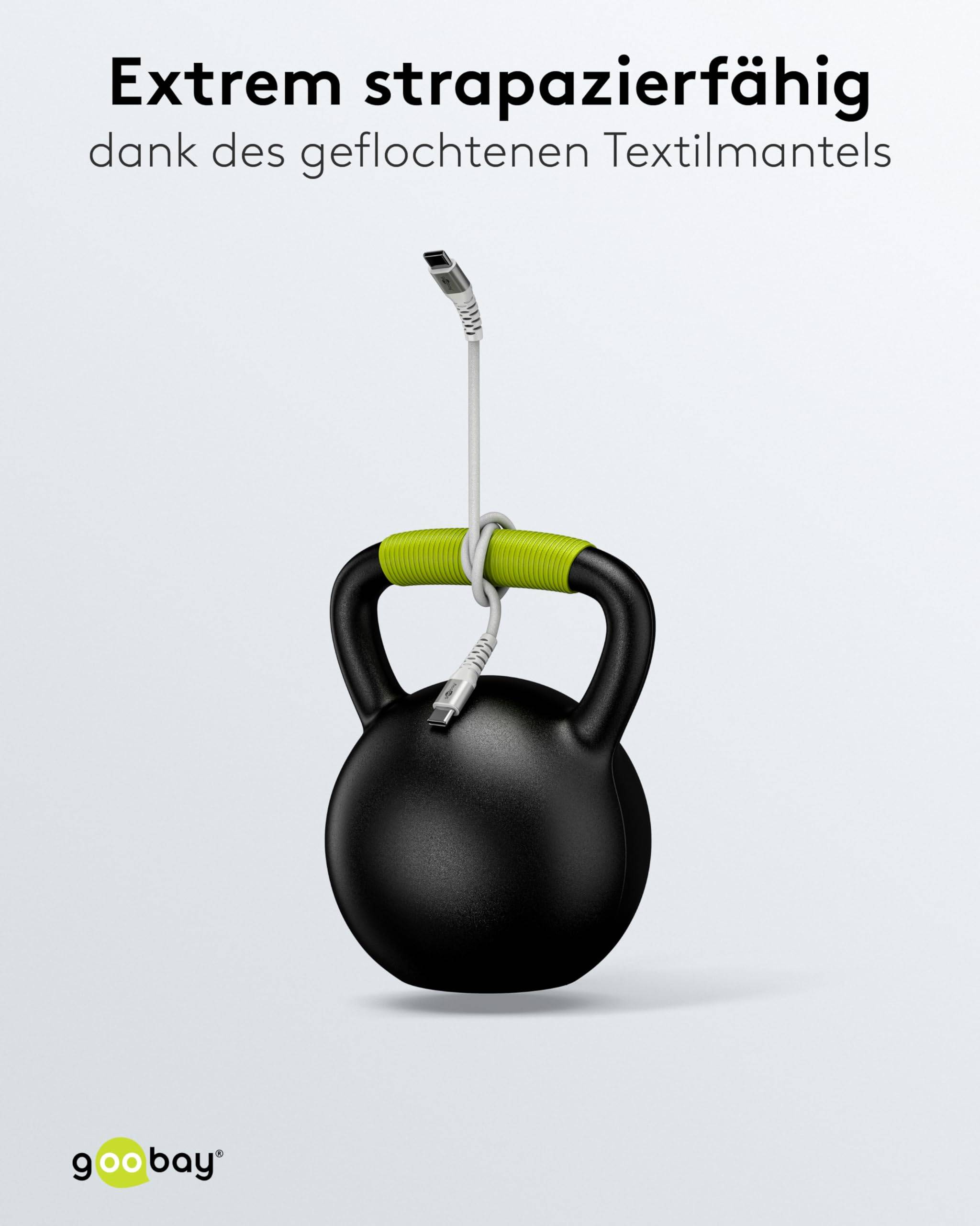 Goobay 70193 USB C auf USB C Ladekabel 60W / Textilkabel 480 Mbits / USB 2.0 Typ C Adapterkabel Stoffkabel / Weiß / 1m