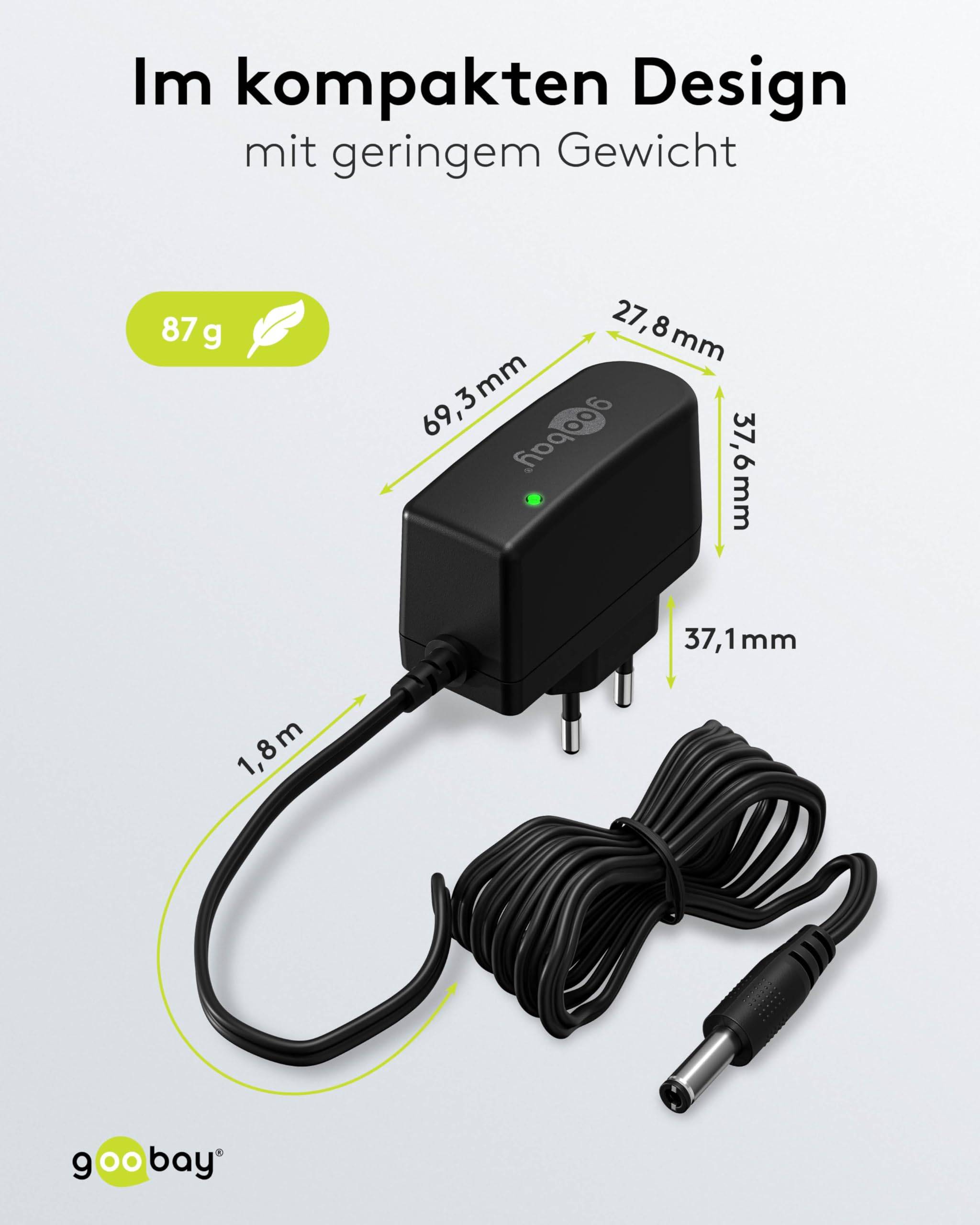 Goobay 64977 12V Netzteil DC Stecker 5,5 x 2,1mm Ladegerät 1A / 12W Festspannung Steckernetzteil Netzadapter / Schwarz