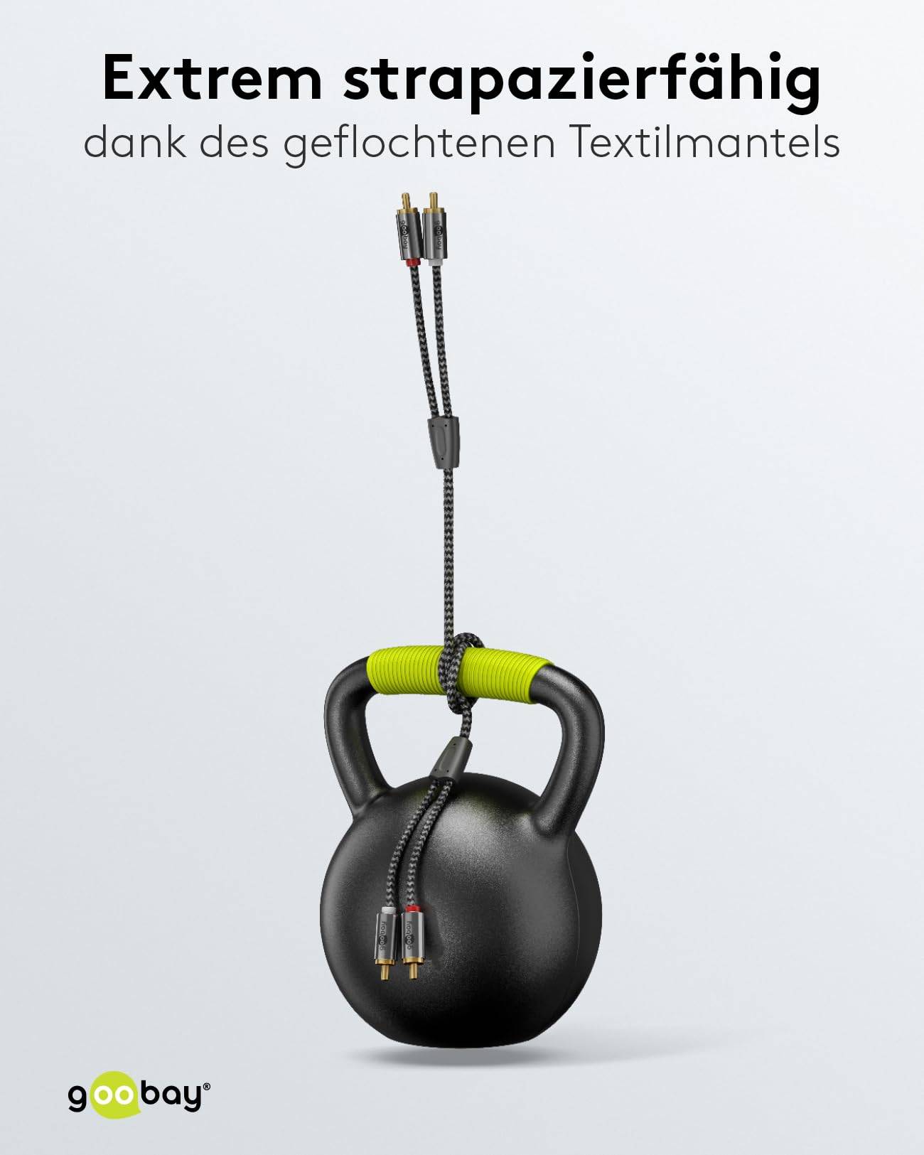Goobay Plus 65291 Stereo Cinchkabel 2x Cinch-Stecker auf 2x Cinchstecker / Audiokabel Textilkabel Shark Skin Grau / 0,5m