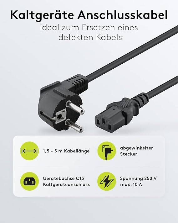 Goobay 59566 Kaltgerätekabel 90° gewinkelt / Schutzkontaktstecker &amp; C13 Buchse / Stromkabel Netzkabel / Schwarz / 1.8m