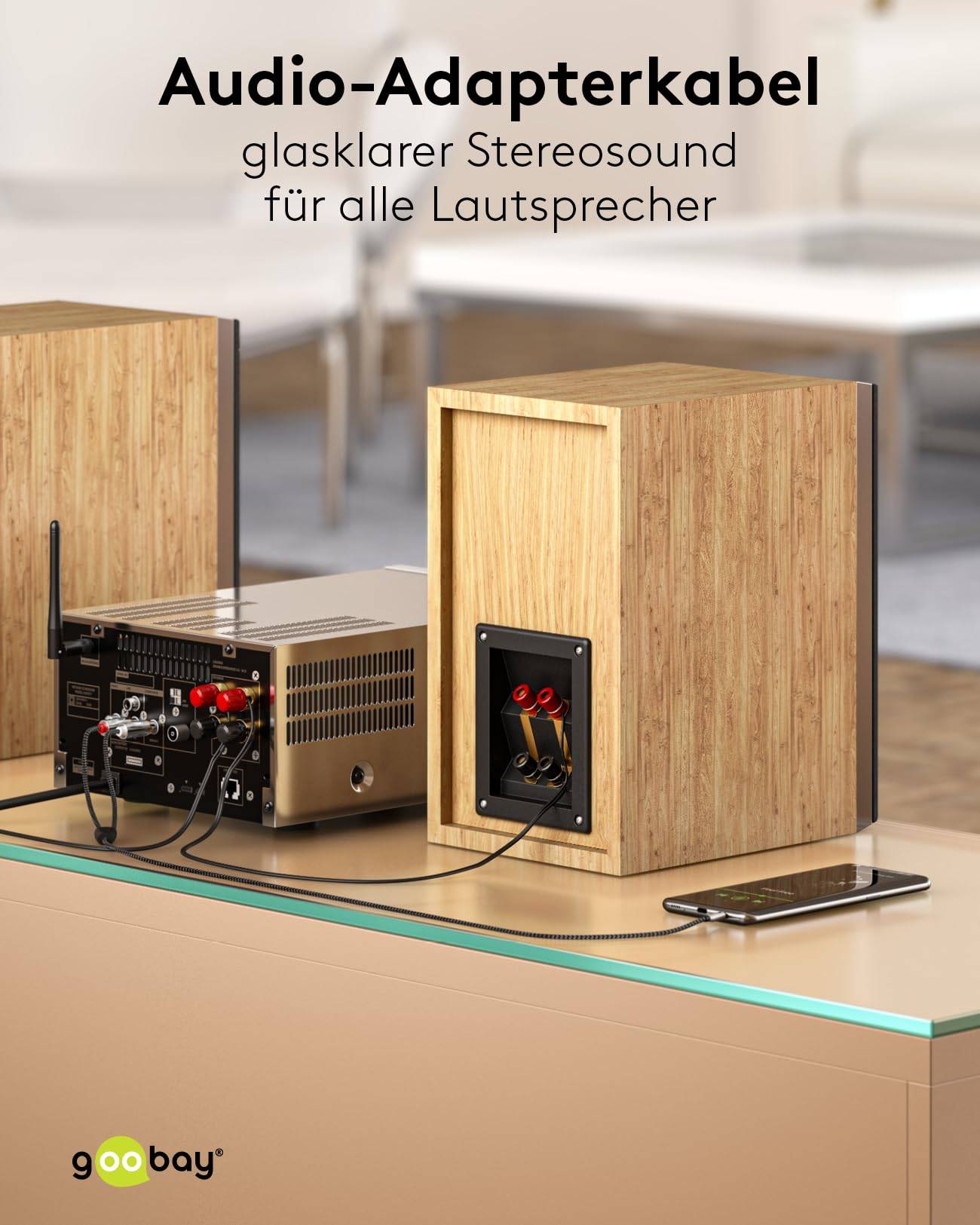 Goobay Plus 65290 AUX auf Cinch Adapterkabel / 3,5 mm Klinkenstecker / Y Cinchkabel Textilkabel Shark Skin / Grau / 5m