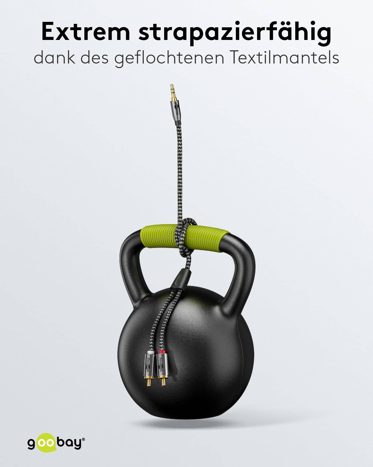 Goobay Plus 65284 AUX auf Cinch Adapterkabel / 3,5 mm Klinkenstecker / Y Cinchkabel Textilkabel Shark Skin / Grau / 0,5m