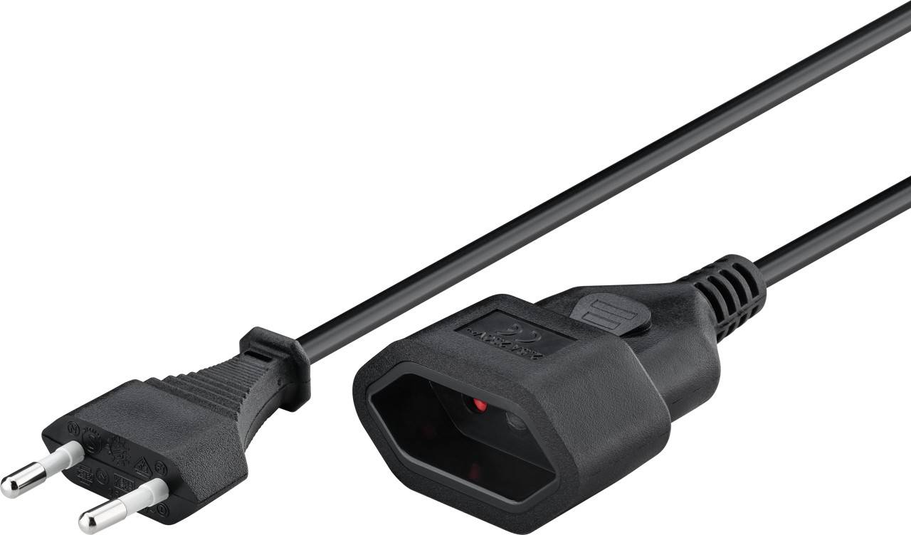 Goobay 64616 Euro Netzkabel Verlängerung 2 polig Stromkabel Eurostecker Typ C Eurokabel Verlängerungskabel Schwarz 2m
