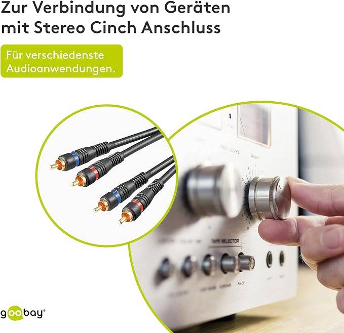 Goobay 50032 Stereo Cinchkabel / 2x Cinch-Stecker auf 2x Cinchstecker / RCA Kabel Subwoofer HiFi Cinch Schwarz / 1,5m