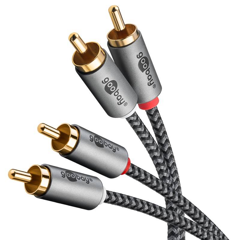 Goobay Plus 65294 Stereo Cinchkabel 2x Cinch-Stecker auf 2x Cinchstecker / Audiokabel Textilkabel Shark Skin Grau / 3m