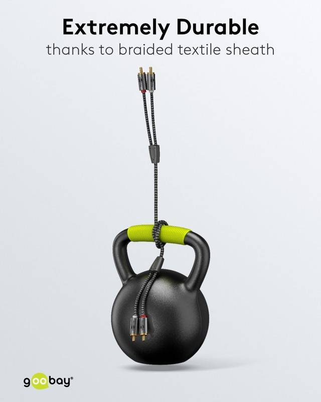 Goobay Plus 65292 Stereo Cinchkabel 2x Cinch-Stecker auf 2x Cinchstecker / Audiokabel Textilkabel Shark Skin Grau / 1m