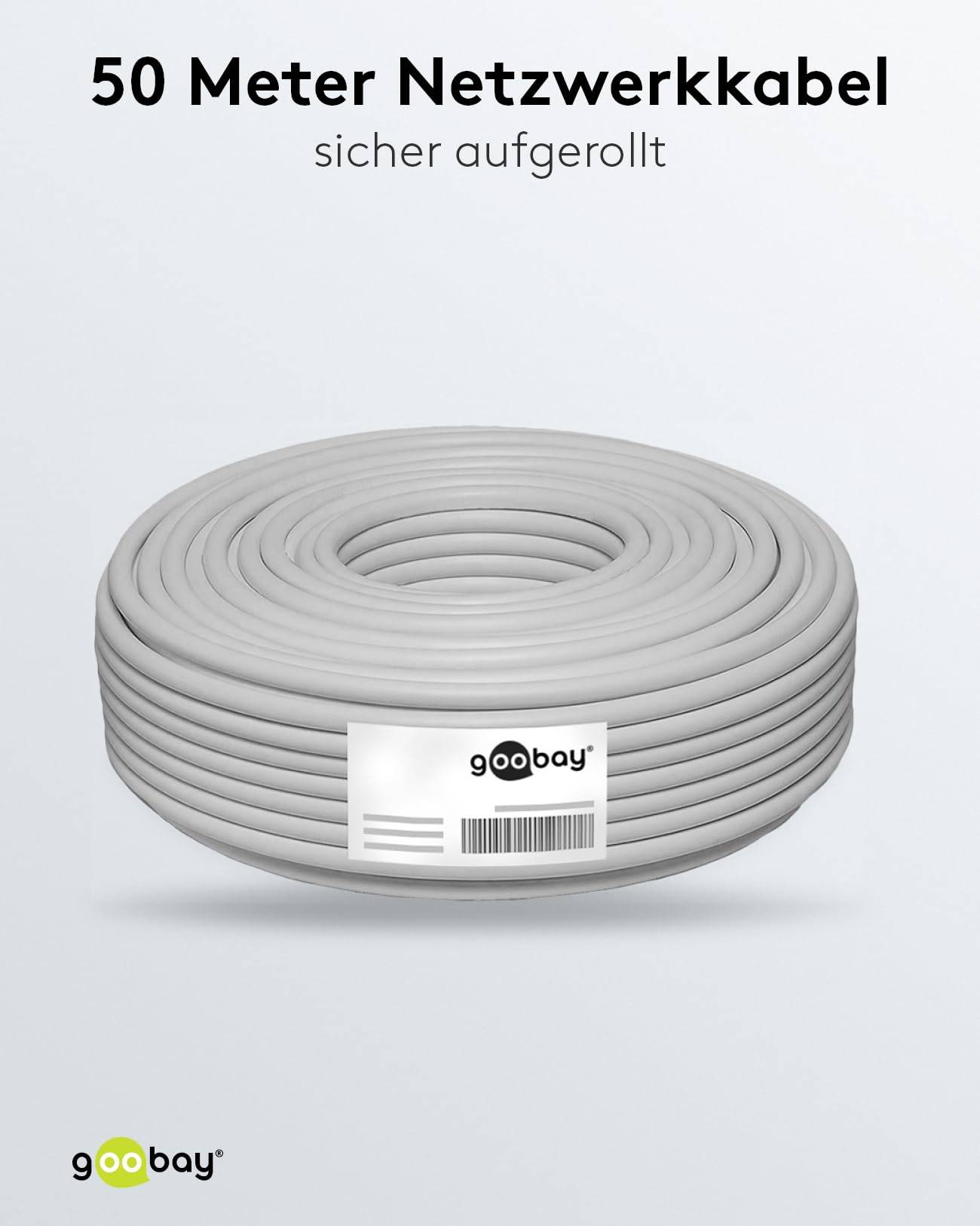 Goobay CAT 6A Netzwerkkabel S/FTP / Kupfer Twisted Pair / 500 MHz LAN Ethernet Kabel halogenfrei / Grau / 50m