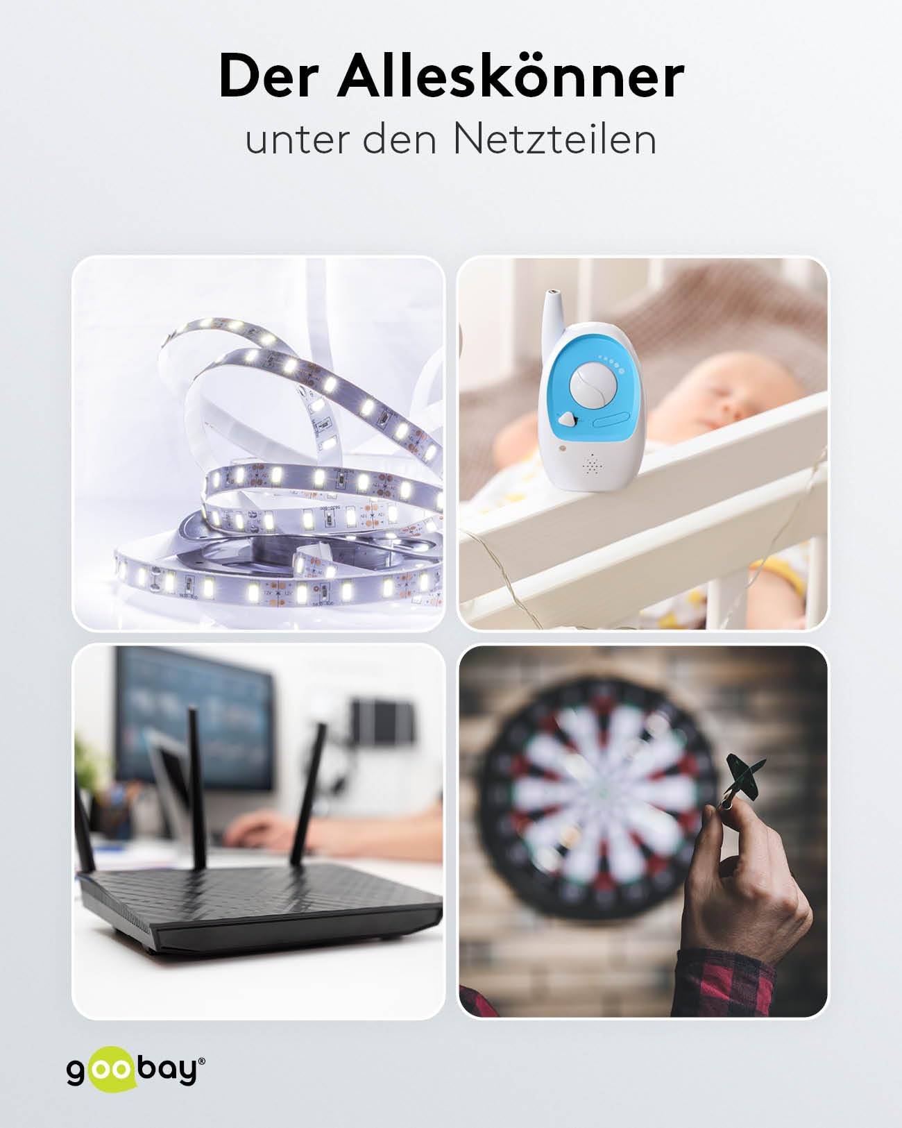 Goobay 64571 Universal Netzteil 3-12V Ladegerät 11 Adapter USB & DC Steckernetzteil max. 7,2W / 0,6A Netzadapter Schwarz