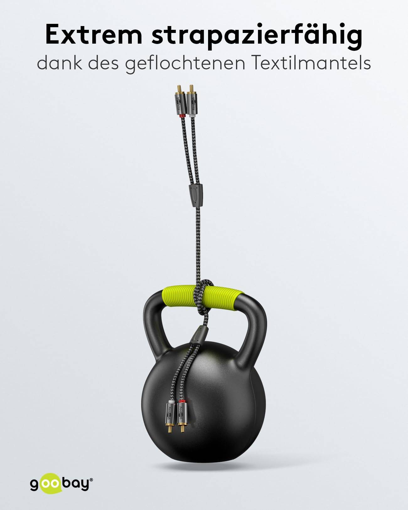 Goobay Plus 65292 Stereo Cinchkabel 2x Cinch-Stecker auf 2x Cinchstecker / Audiokabel Textilkabel Shark Skin Grau / 1m