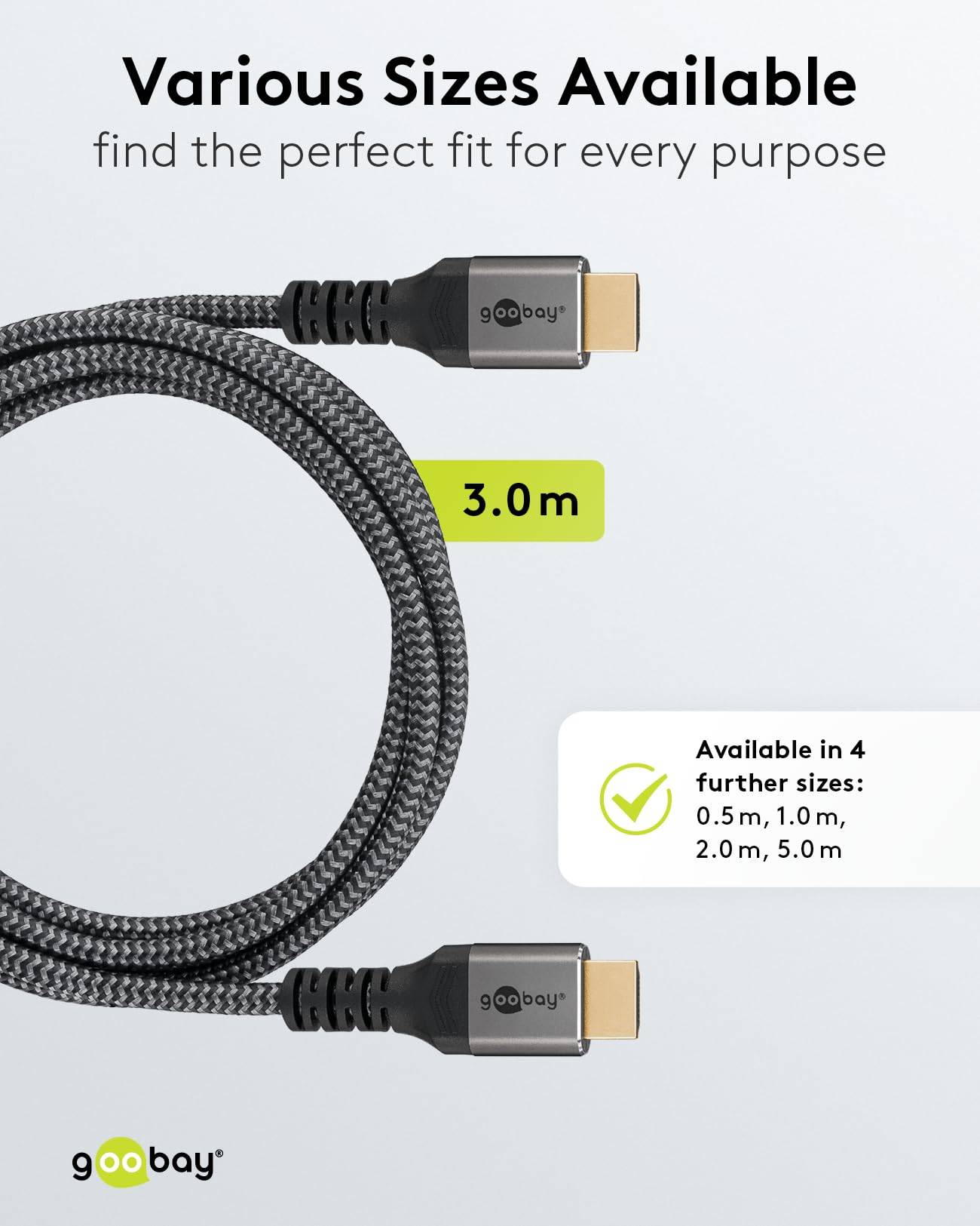 Goobay Plus 65262 Ultra Highspeed HDMI Kabel UHD 8K @ 60Hz Monitorkabel / 48 Gbits Textilkabel Shark Skin / Grau / 3m