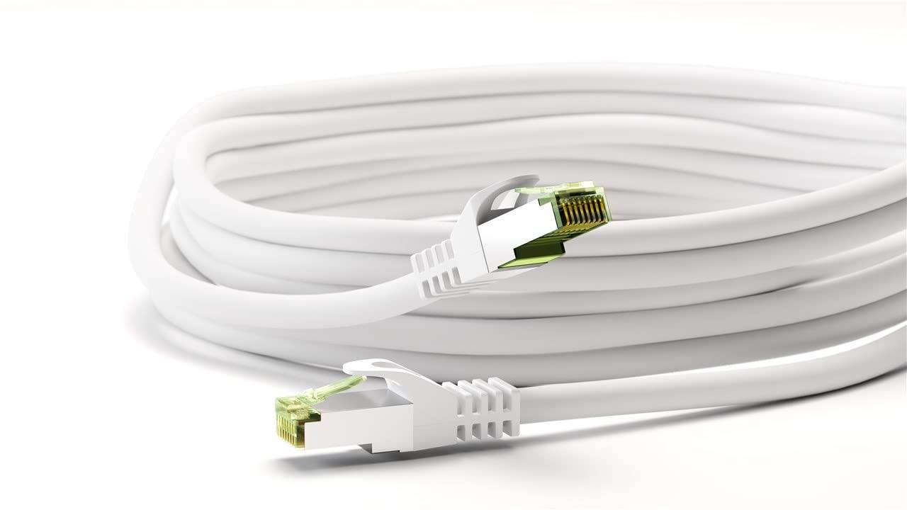 Goobay 61109 RJ45 Patchkabel mit CAT 8.1 S/FTP Rohkabel halogenfrei 2.000 MHz Netzwerkkabel LAN Internetkabel Weiß 10m