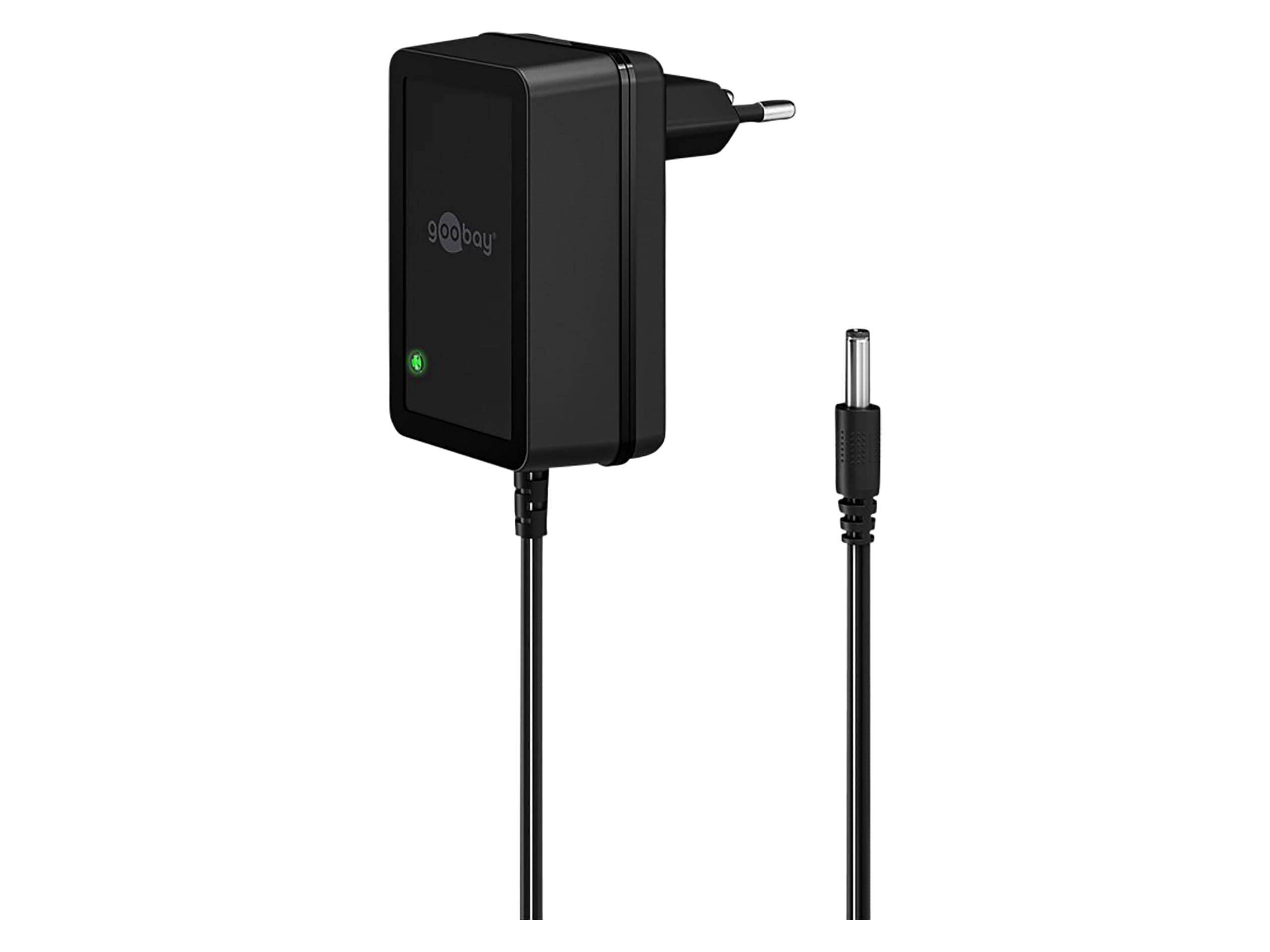 Goobay 64975 12V Netzteil DC Stecker 5,5 x 2,1mm Ladegerät 1,5A / 18W Festspannung Steckernetzteil Netzadapter / Schwarz