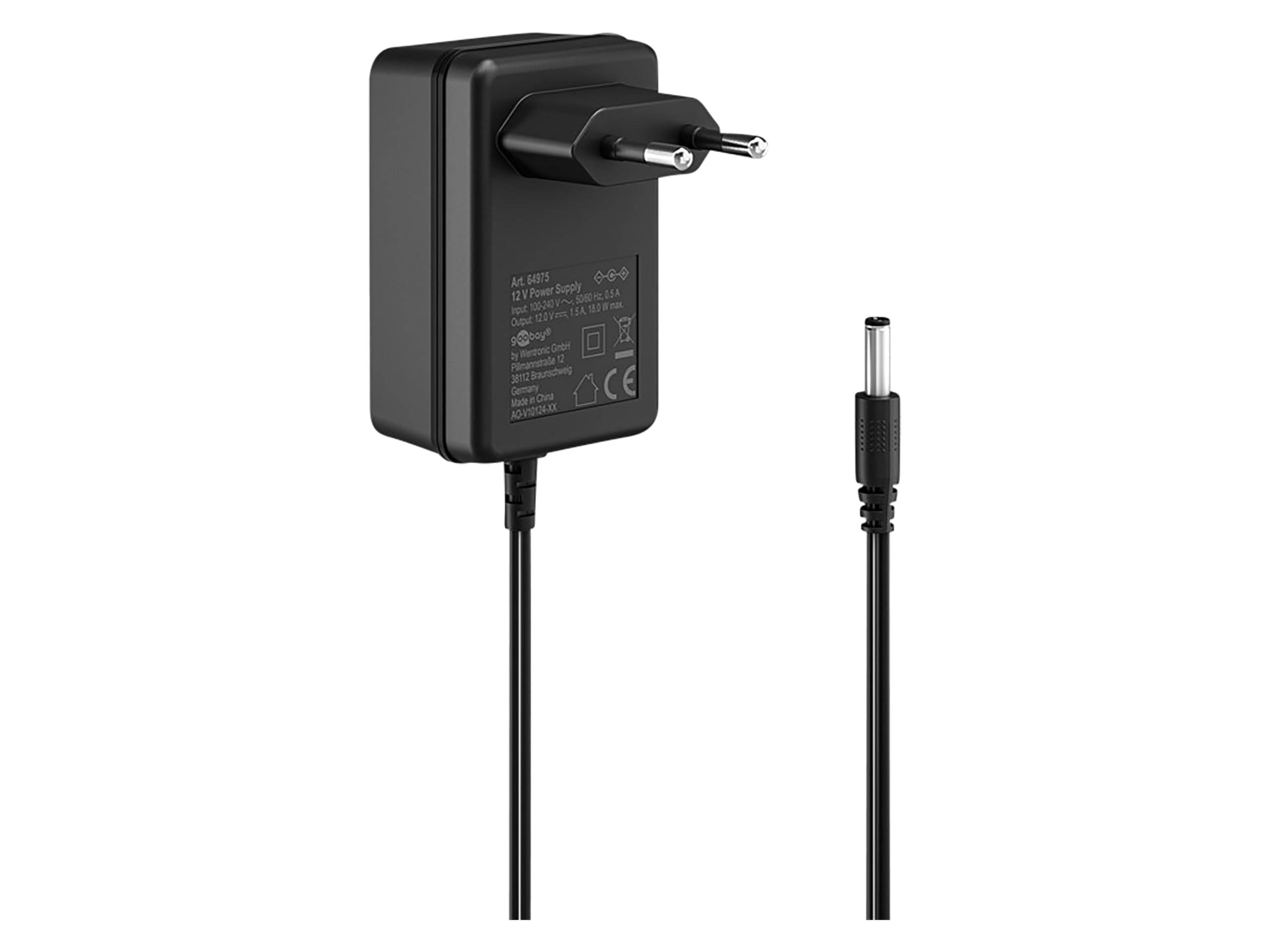 Goobay 64975 12V Netzteil DC Stecker 5,5 x 2,1mm Ladegerät 1,5A / 18W Festspannung Steckernetzteil Netzadapter / Schwarz