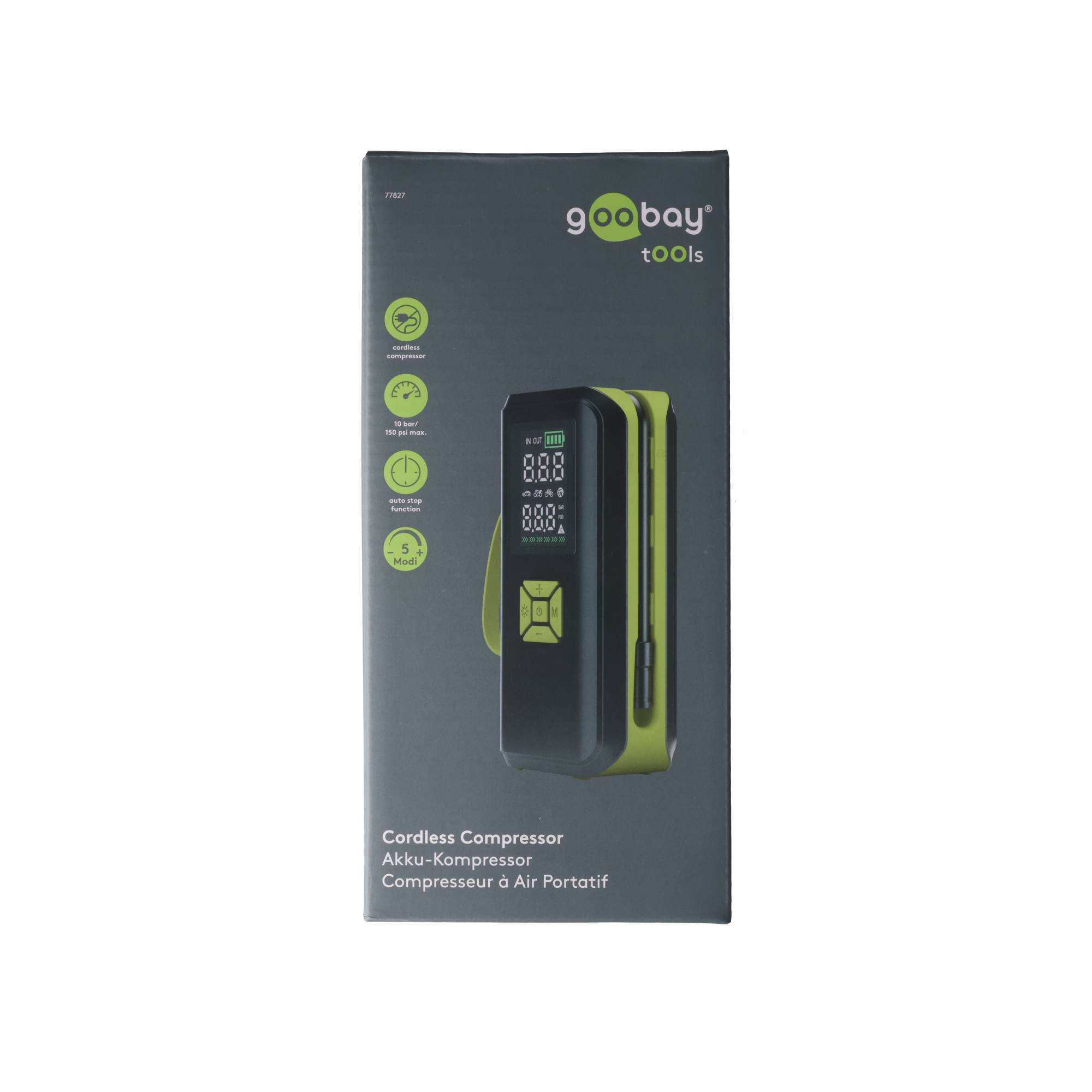 goobay Akku-Kompressor 10 bar 150 PSI 2000mAh USB-C