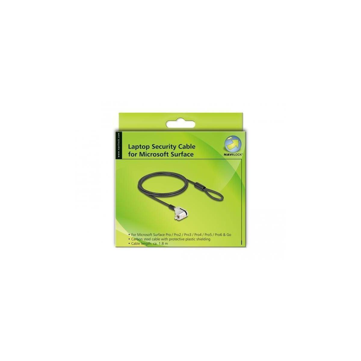 Navilock Sicherheitskabelschloss - with key lock - Schwarz - 1.8 m