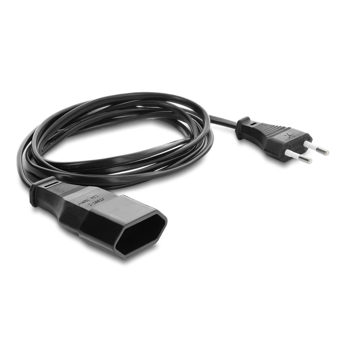 Eurostecker Verlängerung CEE7/16 Stecker auf Buchse 2 x 0,75 mm², 2 m, schwarz Kabel &amp; Adapter