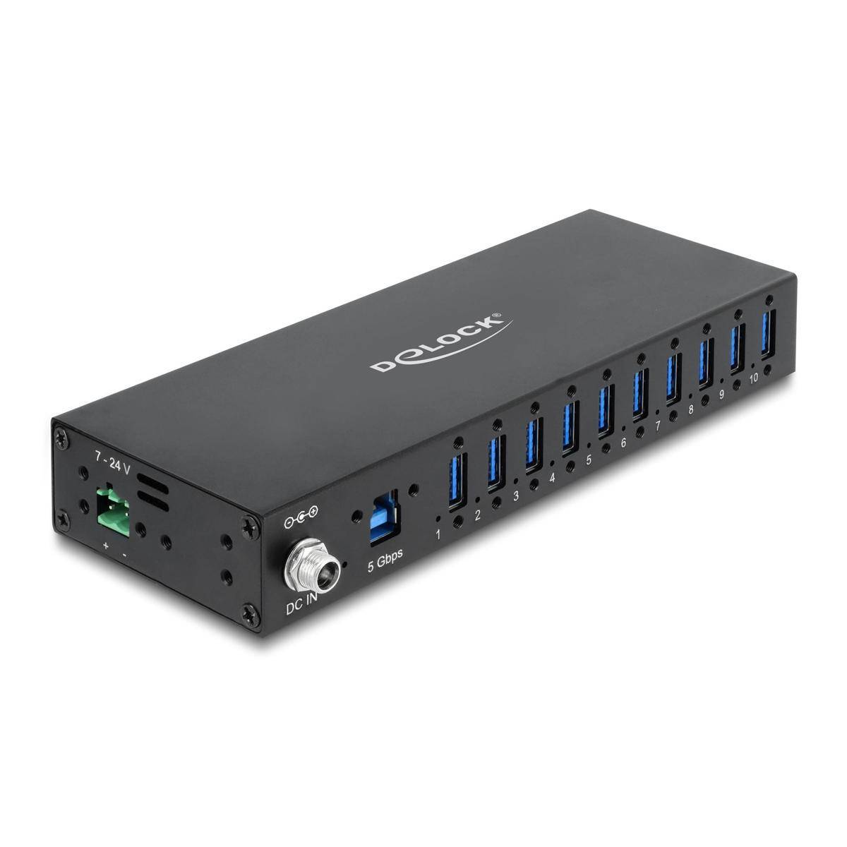 60792 - Delock Industrie Hub 10 x USB 5 Gbps Typ-A mit 8 kV ESD Schutz und Hutschienenbefestigung