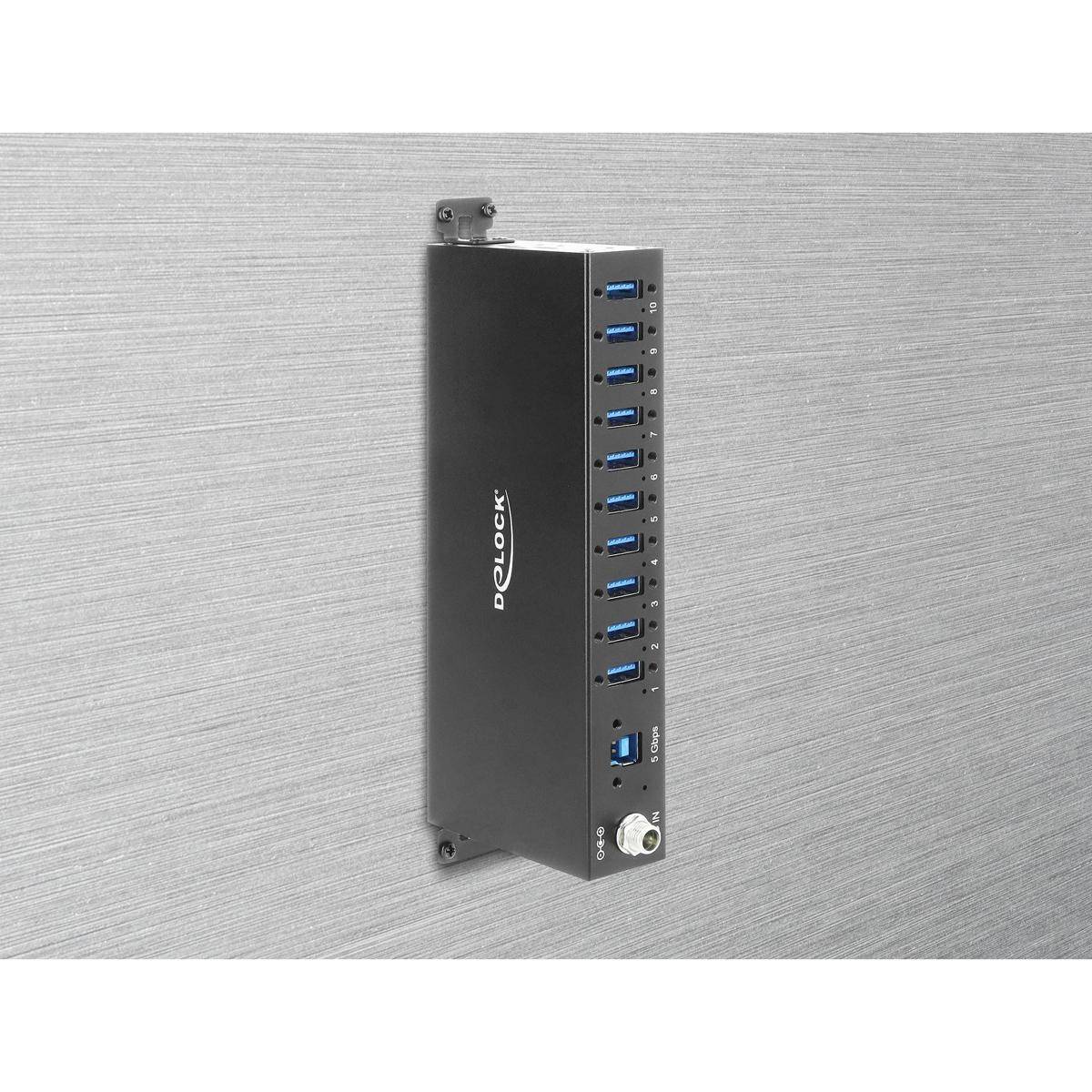 60792 - Delock Industrie Hub 10 x USB 5 Gbps Typ-A mit 8 kV ESD Schutz und Hutschienenbefestigung
