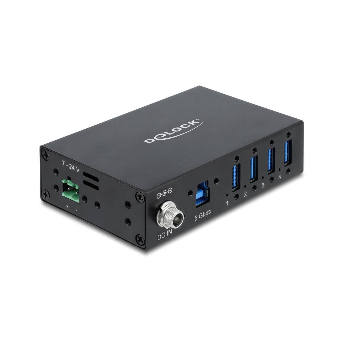 60285 - Delock Industrie Hub 4 x USB 5 Gbps Typ-A mit 8 kV ESD Schutz und Hutschienenbefestigung