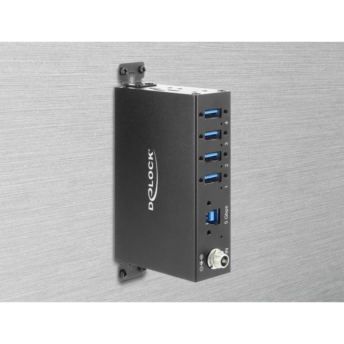 60285 - Delock Industrie Hub 4 x USB 5 Gbps Typ-A mit 8 kV ESD Schutz und Hutschienenbefestigung