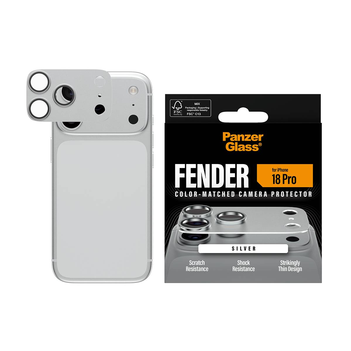 PanzerGlass FENDER - Objektivschutz für HandySilber - für Apple iPhone 18 Pro