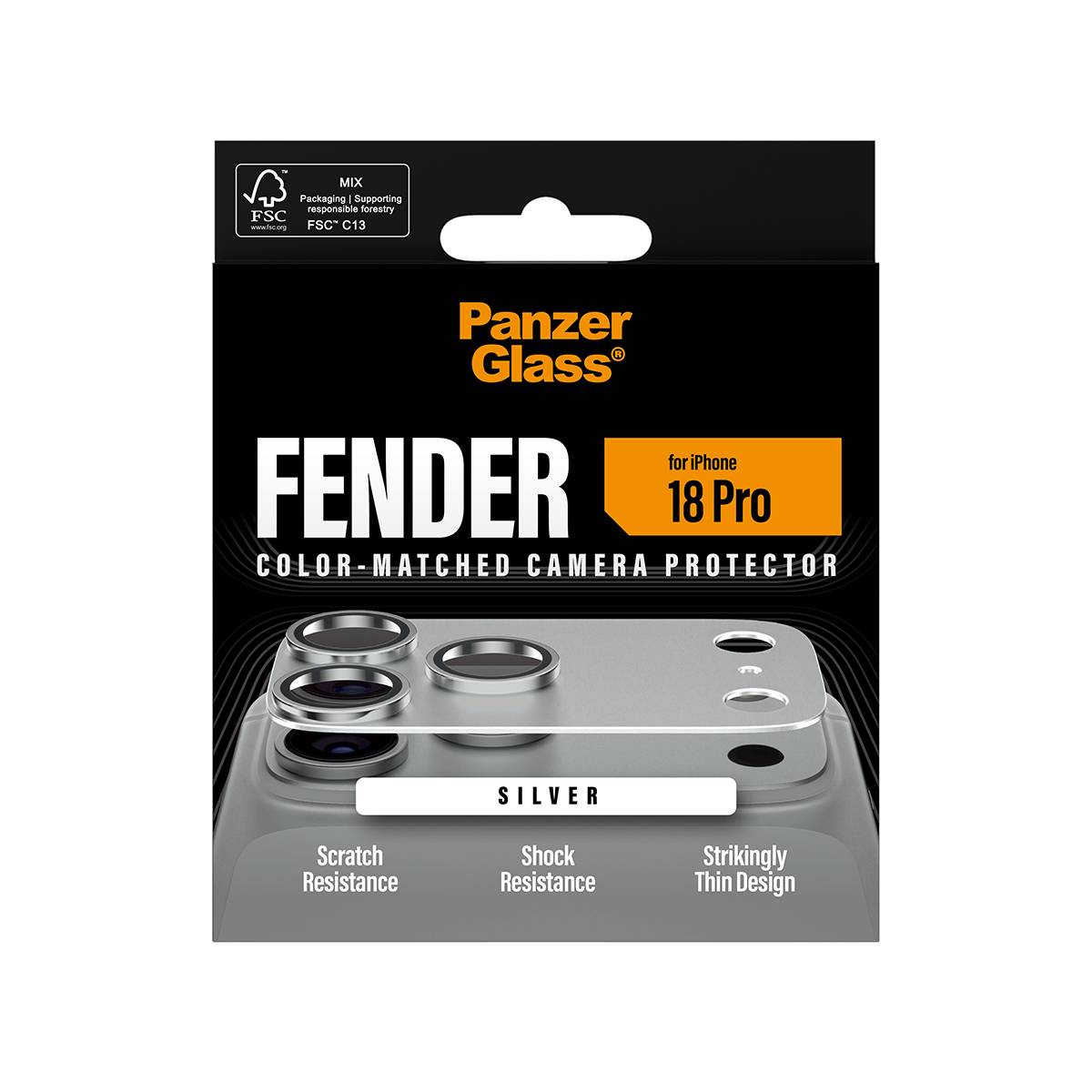 PanzerGlass FENDER - Objektivschutz für HandySilber - für Apple iPhone 18 Pro