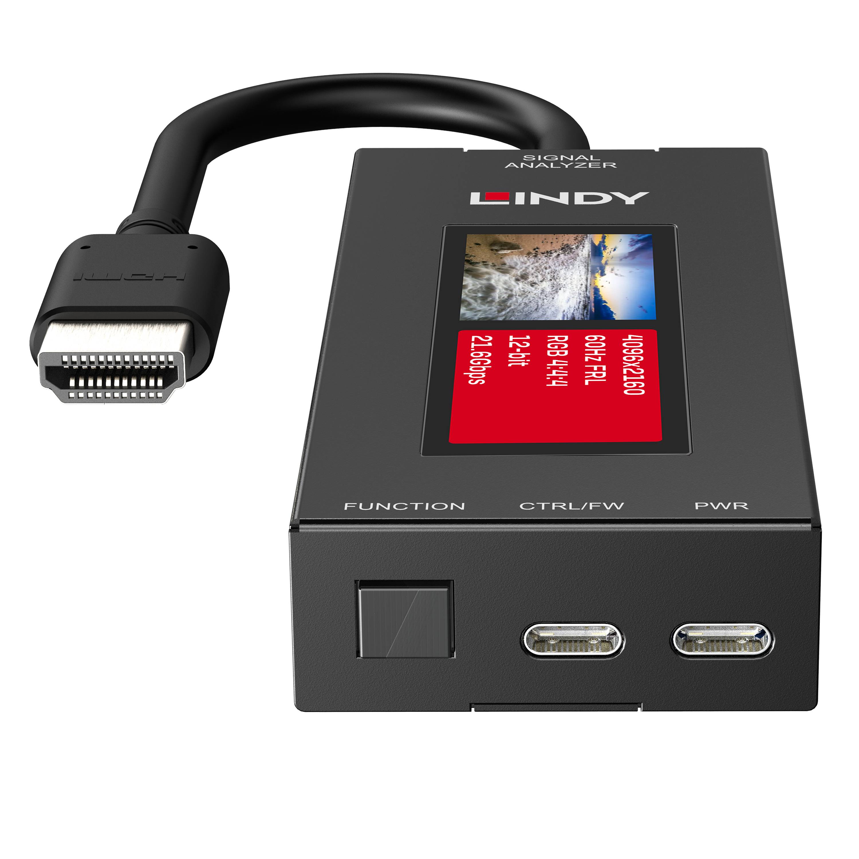LINDY HDMI 8K60 Signal Analyzer, tragbar, mit LCD Bildschirm Multimedia-Technik Verteiler