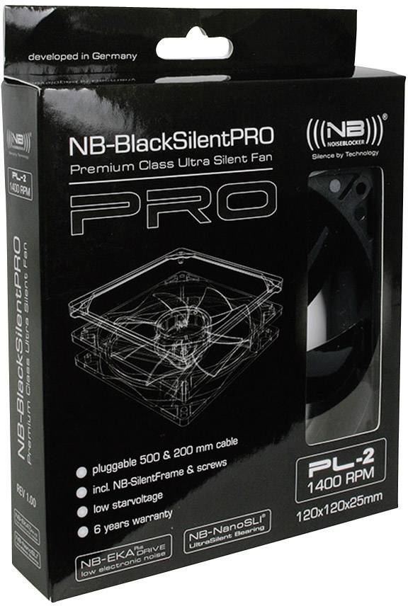 NoiseBlocker BlackSilent Pro PC-Gehäuse-Lüfter Schwarz (B x H x T) 120 x 120 x 25 mm