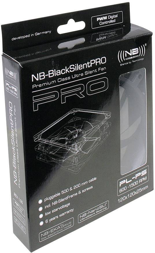 NoiseBlocker BlackSilent Pro PC-Gehäuse-Lüfter Schwarz (B x H x T) 120 x 120 x 25 mm
