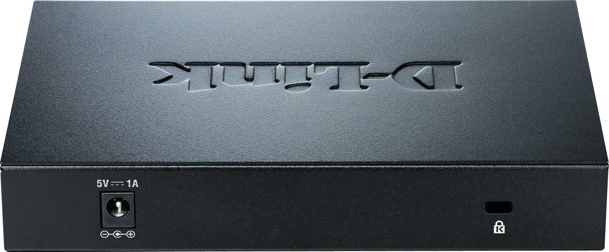 Ein schwarzes D-Link-Gerät mit Stromanschluss und Anzeigeleuchte.