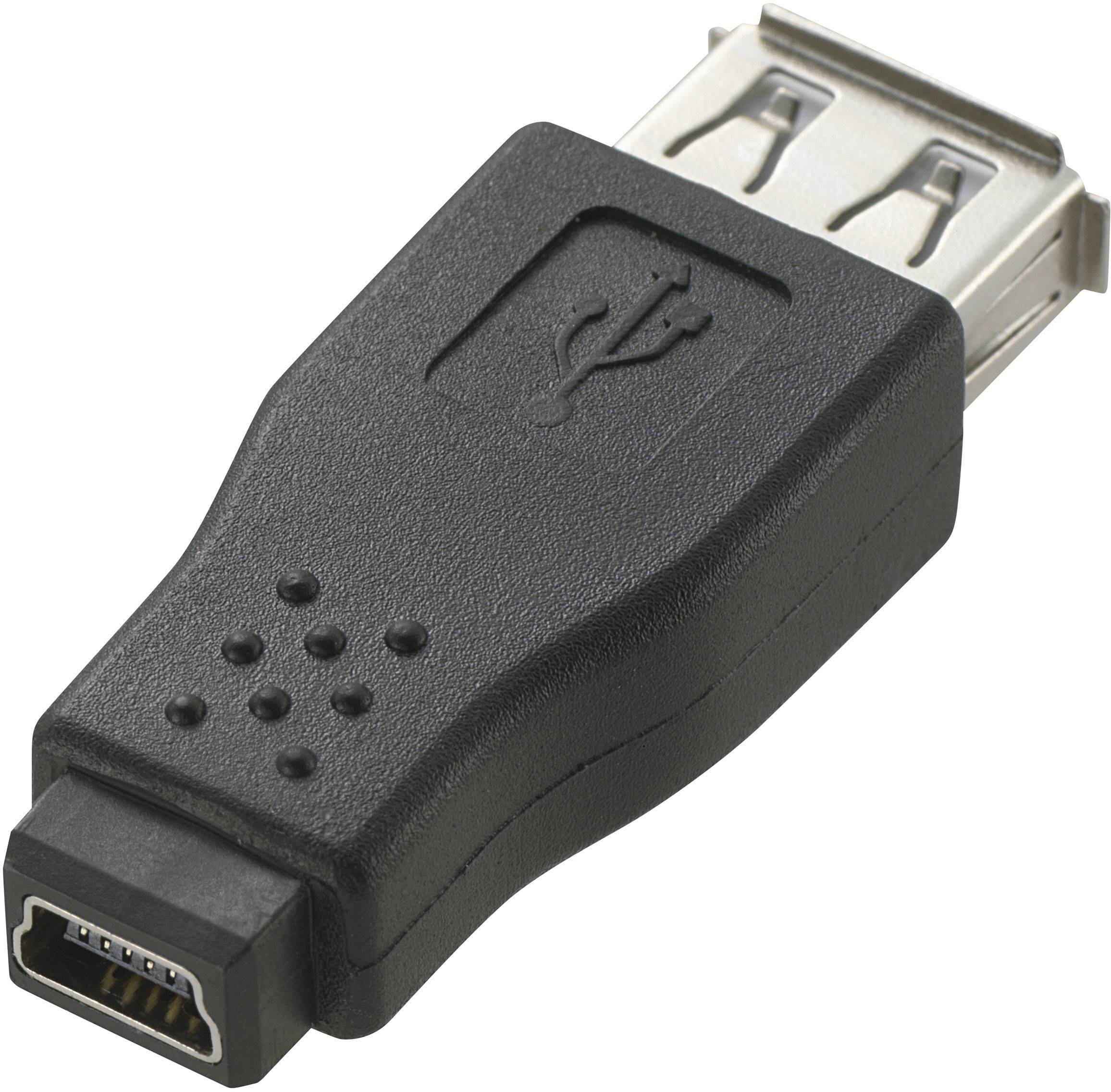 Adapter mit Mini-USB-Anschluss auf Standard-USB-Anschluss, schwarzfarben.