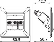 Metz Connect 130B11D31002-E Netzwerkdose Unterputz Einsatz mit Zentralplatte und Rahmen 3 Port Reinweiß