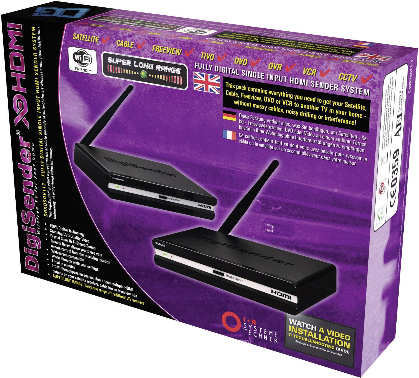 AEI DigiSender DGXDSDV112-EU HDMI-Funkübertragung (Set) 40m 2.4GHz