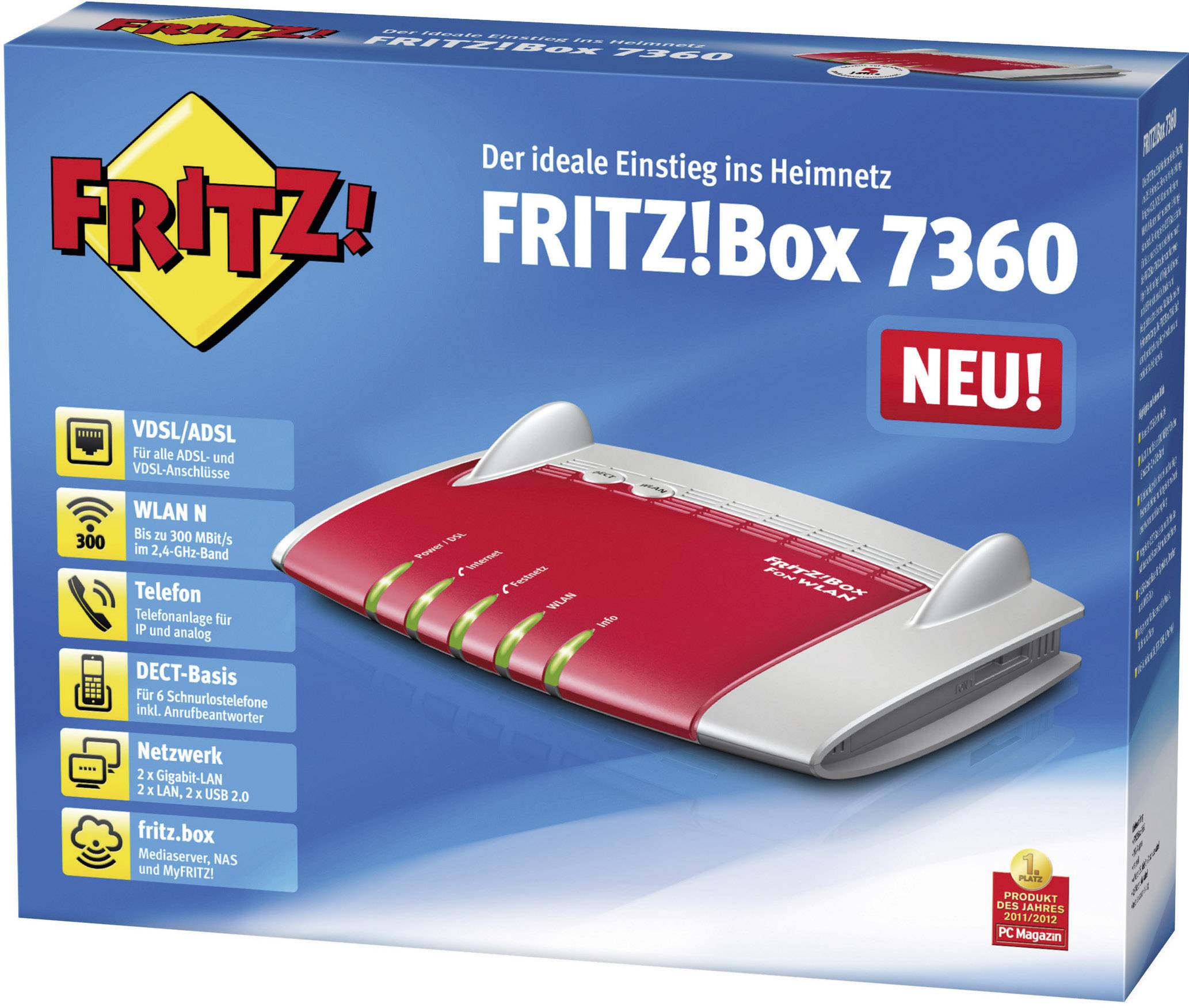 AVM FRITZ!Box 7360 WLAN Router mit Modem Integriertes Modem: ADSL, ADSL2+, VDSL 2.4 GHz 300 MBit/s