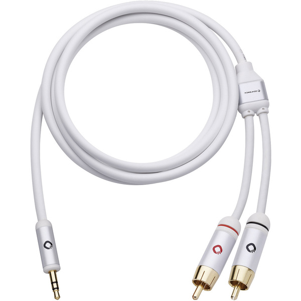 Cinch / Klinke Audio Anschlusskabel [2x Cinch-Stecker - 1x Klinkenstecker 3.5 mm] 1.50 m Weiß vergoldete Steckkontakte Oehlbach i-Connect J-35/R