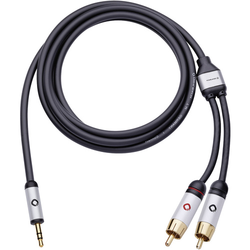 Cinch / Klinke Audio Anschlusskabel [2x Cinch-Stecker - 1x Klinkenstecker 3.5 mm] 1.50 m Schwarz vergoldete Steckkontakte