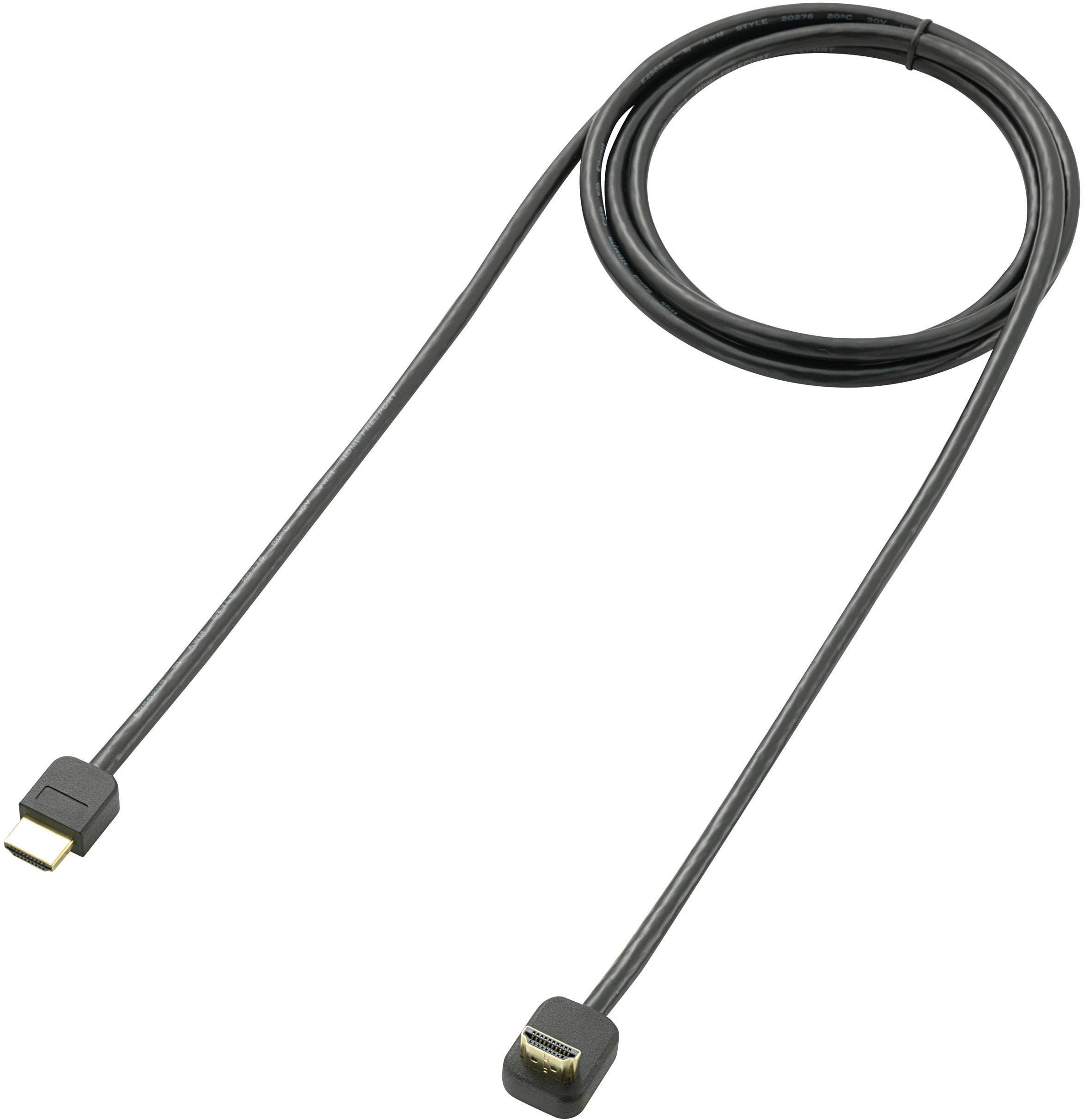 Ein schwarzes HDMI-Kabel, das aufgerollt ist, mit einem Stecker an jedem Ende.