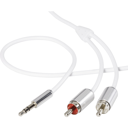 Câble audio SpeaKa Professional SP-3957160 [2x Cinch-RCA mâle - 1x Jack mâle 3.5 mm] 1.50 m blanc gaine ultra-douce