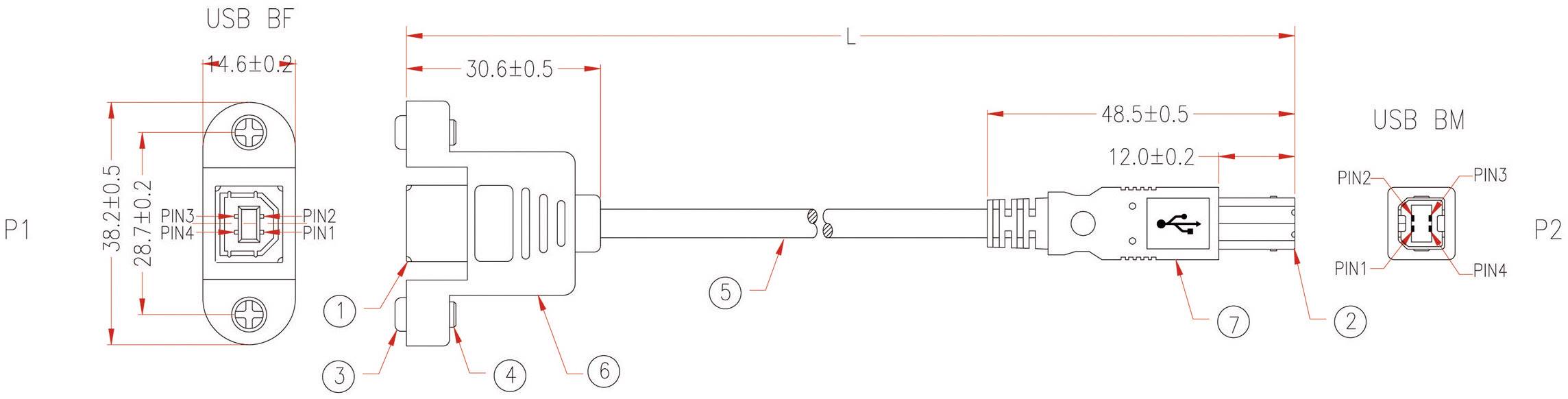 EFB Elektronik USB-Kabel USB 2.0 USB-B Stecker, USB-B Buchse 0.50 m Schwarz schraubbar K5293SW.0,5V2