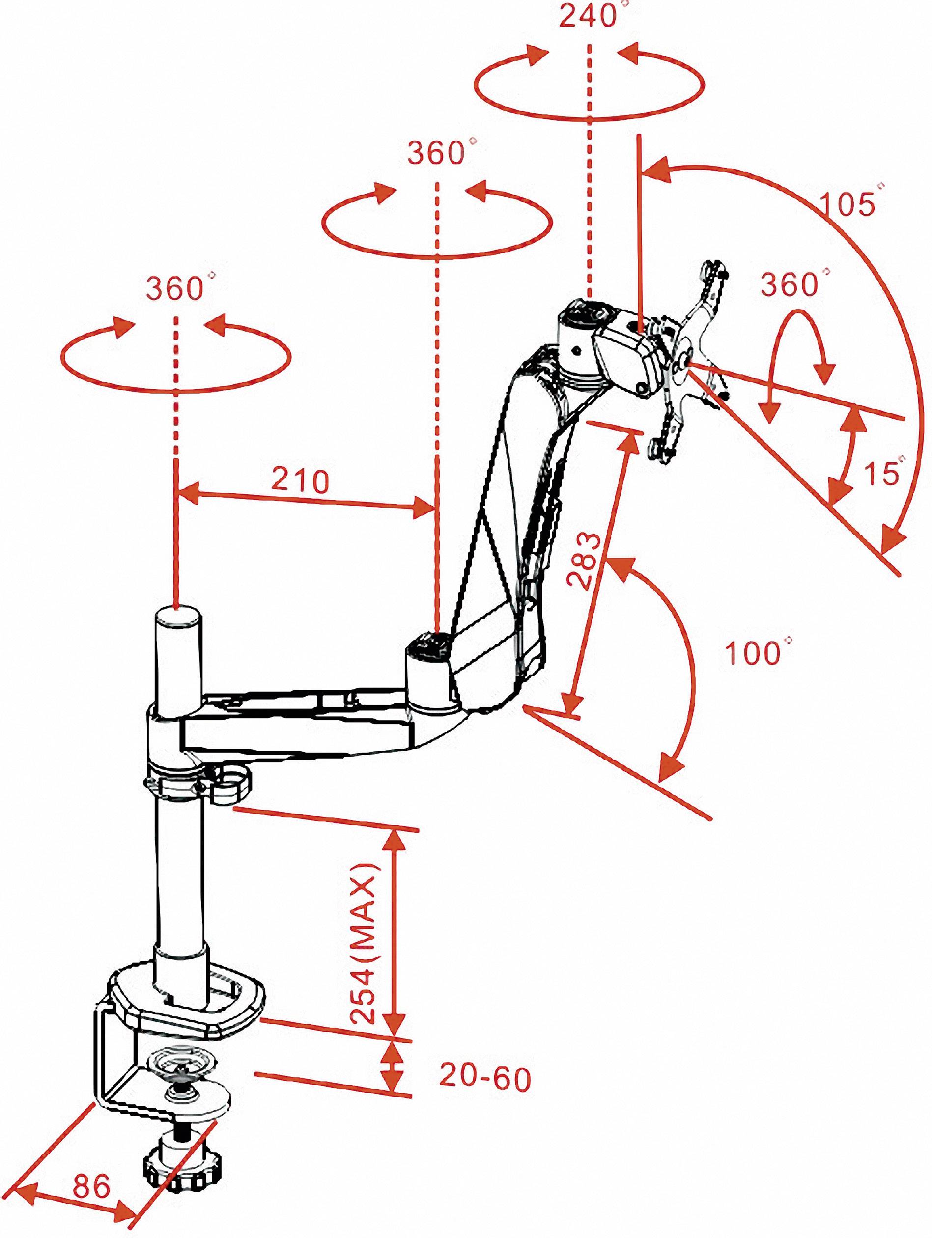 SpeaKa Professional Monitor-Tischhalterung SP-3947564 SuperFlex 1 Display(s) 25,4 cm (10") - 68,6 cm (27") Schwarz, Silber Höhenverstellbar