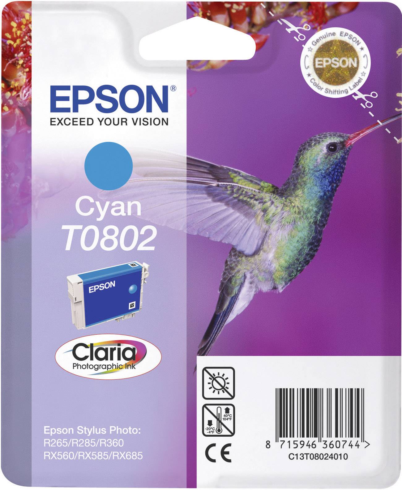 Epson T0802 - 7.4 ml - Cyan - Original - Blisterverpackung - Tintenpatrone - für
