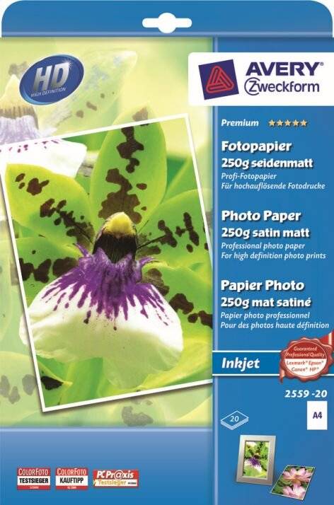 AVERY Zweckform Premium Inkjet Fotopapier, seidenmatt, DIN A4, 250 g/m²