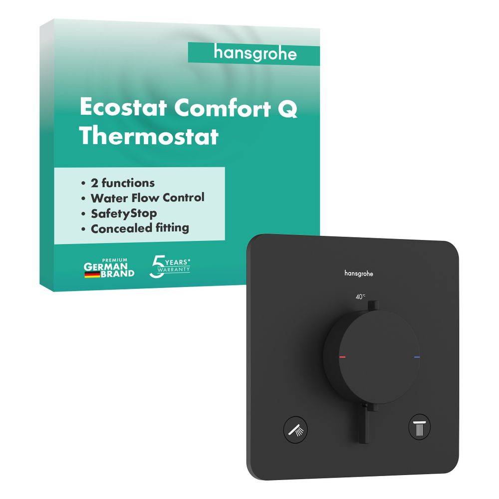 Hansgrohe Ecostat Comfort Q Thermostat Unterputz, 25,7l/min, für 2 Verbraucher, Mattschwarz