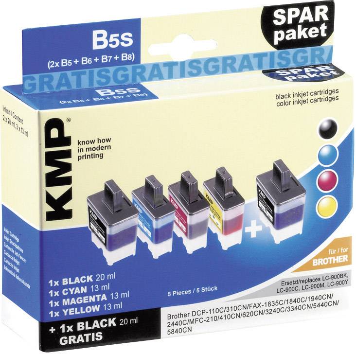 KMP Druckerpatrone ersetzt Brother LC-900BK, LC-900C, LC-900M, LC-900Y Kompatibel Kombi-Pack Schwarz, Cyan, Magenta, Gelb B5S 1034,0005