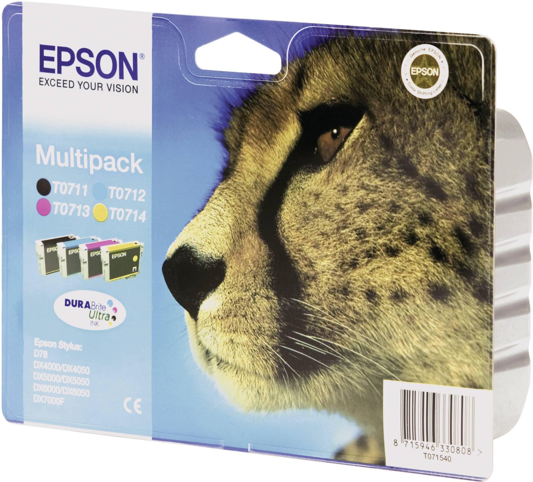 Epson Druckerpatrone T0715 Original Kombi-Pack Schwarz, Cyan, Magenta, Gelb C13T07154010