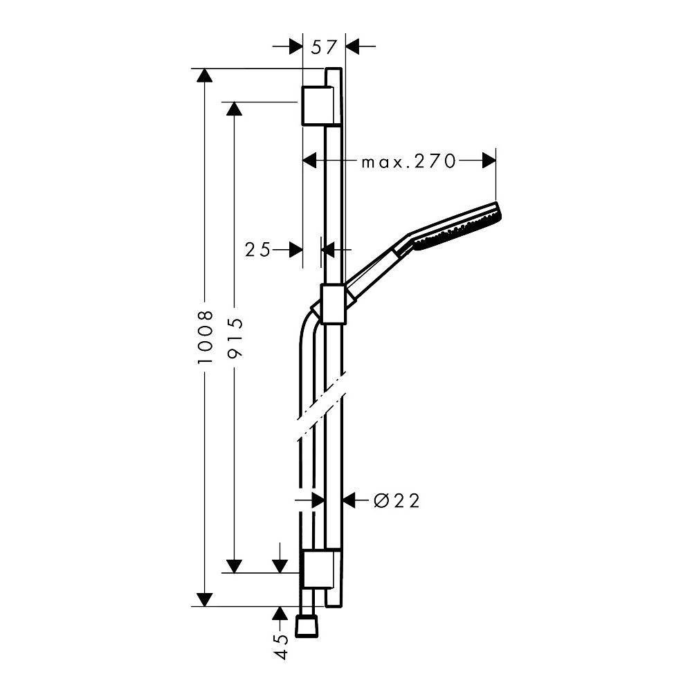 Hansgrohe Raindance Alive Select S Brauseset 125mm 7,1l/min 3jet EcoSmart, Brausestange Unica Puro 90cm, Chrom