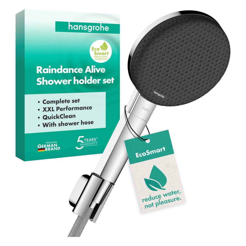 Hansgrohe Raindance Alive Select S Brausehalterset 125mm, 7,1l/min, 3jet EcoSmart, Designflex Textilbrauseschlauch